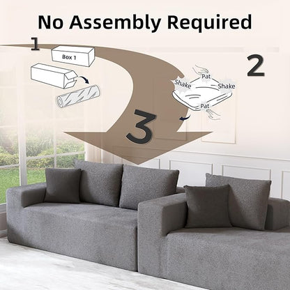 Cloud Sectional Couch, 104”L-Shape Oversized Sofa with Left Chaise Lounge, Modular Sleeper Couch with Pillows & Deep Seat, Rain Drop Velvet Fabric Compressed Sofa for Living Room, Light Gray