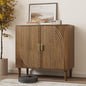 Smuxee Walnut Sideboard Cabinet, Freestanding Buffet Cabinet with Line Groove Design, Wood Storage Cabinet with Adjustable Shelf for Living Room, Entryway, Hallway