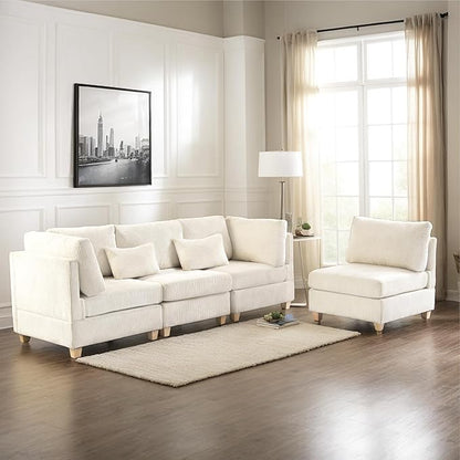 126" Convertible L-Shaped Modular Sectional Sofa, 4 Seater Corduroy Upholstered Corner Sofa Couch with Extra Wide Deep Seat, DIY Combination Lounger Sofa with Solid Wood Legs for Living Room Office