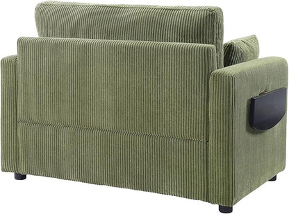 Twin Size Sofa Bed 47.2" Sleeper Sofa Loveseat Sofa with a Foldable Mattress, a Foldable Side Table, a Side Storage Pocket and Two USB Ports for Living Room, Green
