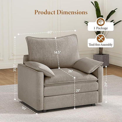 Vesgantti 40" Single Seat Sofa, Comfy Cloud Couch Deep Seat Upholstered Couch Chenille Modern Sofa with Armrest Pillow, Easy Assembly for Living Room, Bedroom and Apartment, Light Brown