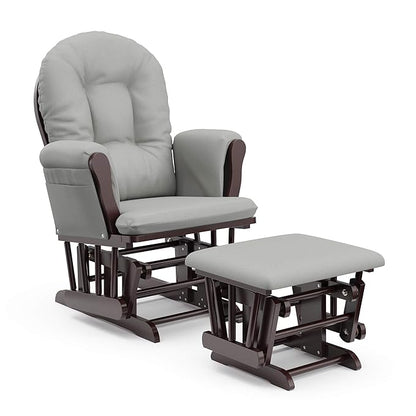 Storkcraft Premium Hoop Glider & Ottoman (Espresso/Light Gray) — GREENGUARD Gold Certified Nursery Glider, Solid Wood Craftsmanship, Smooth-Gliding Nursery Chair and Ottoman, Award-Winning