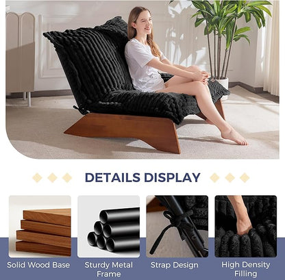 MAXYOYO Adjustable Living Room Chair, 3-Position Bean Bag Chair with Removable Cover, Upholstered Accent Chair with Frame, Soft Reclining Lounge for Bedroom, Apartment, Office, Black