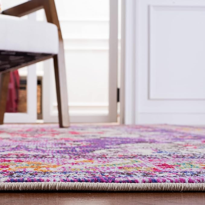 SAFAVIEH Monaco Collection Accent Rug - 4' x 5'7", Violet & Fuchsia, Medallion Distressed Design, Non-Shedding & Easy Care, Ideal for High Traffic Areas in Entryway, Living Room, Bedroom (MNC243P)