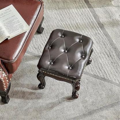 Foot Stool Ottoman with Microfiber Leather Cushion Footrest Sofa Stool for Hallway, Foyer, Living Room, Bedroom, Simple Assembly (Dark Brown)