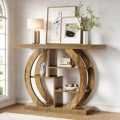 LITTLE TREE Console Table, 4-Tier Farmhouse Wooden Sofa Table Behind Couch, 42.5-Inch Narrow Entryway Hallway Foyer Tables for Living Room, Console Sofa Tables with Storage Shelves, Rustic Brown