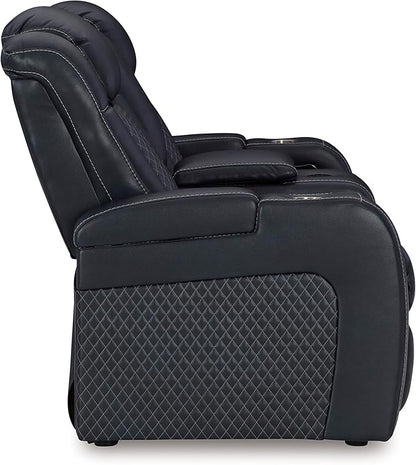 Signature Design by Ashley Fyne-Dyme Contemporary Power Reclining Loveseat with Console, USB Charging Ports and Adjustable Headrest, Blue
