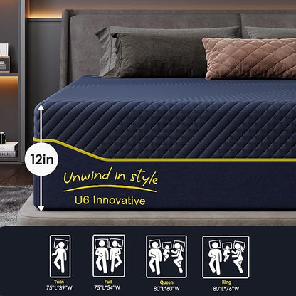 SDHYL Twin Mattress, 12 Inch Gel Infused Memory Foam Mattress for Good Sleep, Bed in a Box Mid Firm CertiPUR-US Certified & Fiberglass Free, Washable Cover, 75"*39"