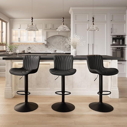 YOUNIKE Black Bar Stools Sset of 4 Modern Swivel Counter Height Bar Chair with Back Adjustable Kitchen Island Faux Leather Padded Barstools taburetes de bar Breakfast sillas para barra de cocina 4PCS