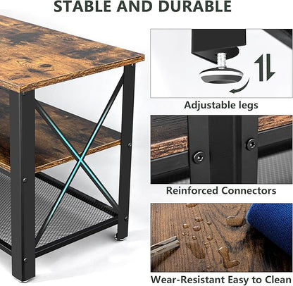 Clikuutory Modern Brown 63 inch Metal TV Stand with LED Lights and Power Outlets for 40 50 55 60 65 70 Inch TVs, 3 Tier Television Stands with Entertainment Center and Storage for Living Room, Bedroom