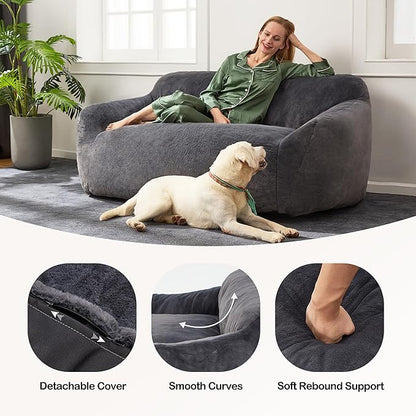 Homguava Oversized Bean Bag Chair for Adults, Giant Bean Bag Sofa,Bean Bag Couch with Soft Faux Fur Cover & Wide Armrests Big BeanBag Lazy Sofa for Bedroom,Living Room,Apartment (Grey)
