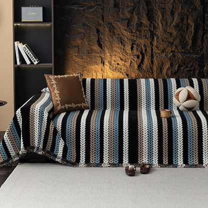 STACYPIK Boho Chenille Sofa Cover, Soft Jacquard Leaves Couch Cover, Non-Slip Loveseat Cover for Sectional Sofa, Washable Pet Protector for 3 Cushion Couch,Multi-use Vintage Throw Slipcover-71x134IN