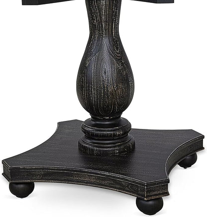 I52-11-TP Wooden Breakfast Table with Acacia Wood Round Tabletop and Stylish Pedestal Base - Sand Blasted Black Finish