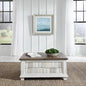 Liberty Furniture River Place Living Room Lift Top Storage Cocktail Table - Riverstone White & Tobacco