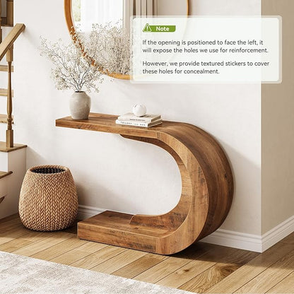 LITTLE TREE 43.3 Inches Farmhouse Console Table, 2-Tier C-Shaped Sofa Table Behind The Couch, Wooden Entryway Table Narrow Hallway Foyer Table for Living Room, Entrance, Brown