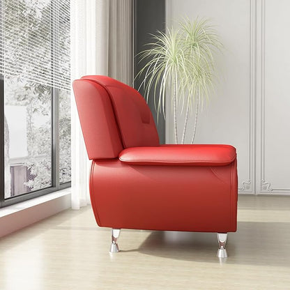 Container Furniture Direct Michael Modern Faux Leather Upholstered Stainless Steel Legs Living Room, Chair, Loveseat, Sofa, White Dove