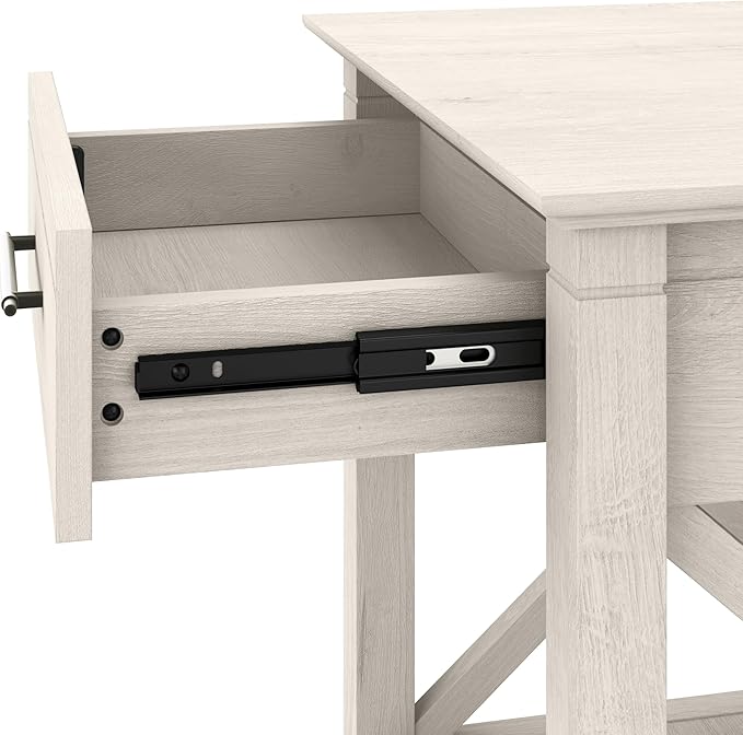 Bush Furniture Key West Small End Table with Storage | Modern Farmhouse Accent Shelf for Living Room in Linen White Oak
