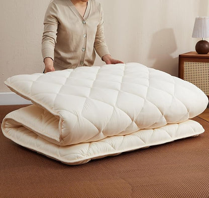 Japanese Floor Futon Mattress, Tatami Mat Sleeping Pad, Shikibuton, Mattress Topper, Boys Girls Roll Up Dormitory Mattress, Foldable & Portable Floor Lounger Bed, Guest Bed (Cream, Full)