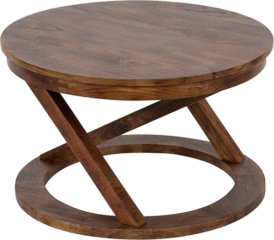 Kate and Laurel Aja Bohemian Round Wood Coffee Table; 26 inch Diameter; Walnut Brown; Decorative Boho Modern Coffee Table for Hosting; Storage; and Display