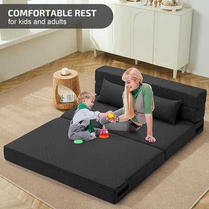 Folding Sofa Bed with Pillows- Convertible Chair Floor Couch & Sleeping Mattress, Foldable Memory Foam Sleeper for Living Room/Dorm/Guest Room/Home Office/Apartment/Loft, Full, Dark Gray