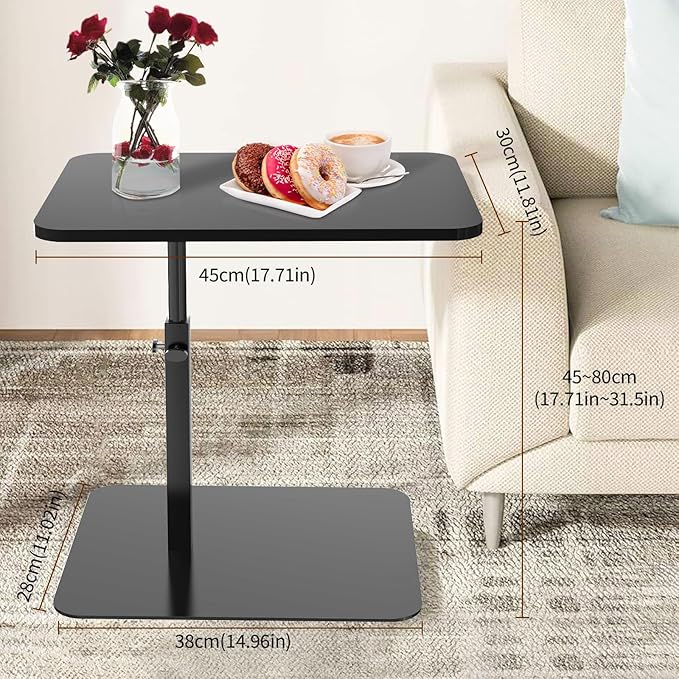 C Table for Sofa, C Table Adjustable Height, Living Room/Bedroom Small C Side, Tables for Small Spaces Table, Living Room Table, Bedroom Table, Bedside Table(Pine Wood) (Walnut Color)