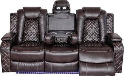 Ball & Cast Power Recliner Sofa Set Leather Reclining Sofa Set Living Room Furniture Set 3PCS Recliner Couch Loveseat & Chair Sets with Coffee Table,Reading Light,Cup Holders for Home Theater Seating
