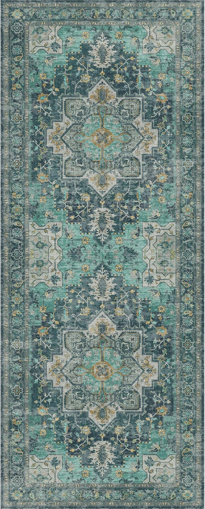 GENIMO 2x6 Runner Rugs for Hallway, Machine Washable Non Slip Vintage Rugs, Low Pile Lightweight Soft Print Rug for Enrtyway, Corridor, Home Office, Kitchen, Dark Green