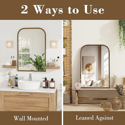 Axeman 32x48 Rounded Rectangular Wall Mirror, Decorative Bathroom Mirror, Traditional Vintage Wall Mounted Mirror with Beaded Frame for Accent Living Room Vanity Bedroom Entryway, Bronze