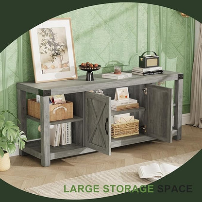 IDEALHOUSE TV Stand for 65 Inch TV, 60 Inch Entertainment Center with Storage, Farmhouse TV Console Table with Shelves,Doors, Modern TV Stand for Living Room, Bedroom - Grey