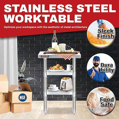 DuraSteel Food Prep Stainless Steel Table - 24 x 12 Inch Commercial Metal Workbench with Adjustable Under Shelf - NSF Certified - for Restaurant, Warehouse, Home, Kitchen, Garage