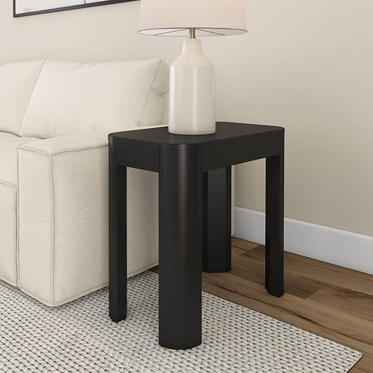 Plank+Beam Modern Rounded Rectangular Side Table, Solid Wood End Table for Living Room, 25in, Black