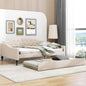 Full Size Linen Upholstered Tufted Daybed with Twin Size Trundle,Sofa Bed,No Box Spring Needed, Furniture for Bedroom Living Room Guest Room,Beige