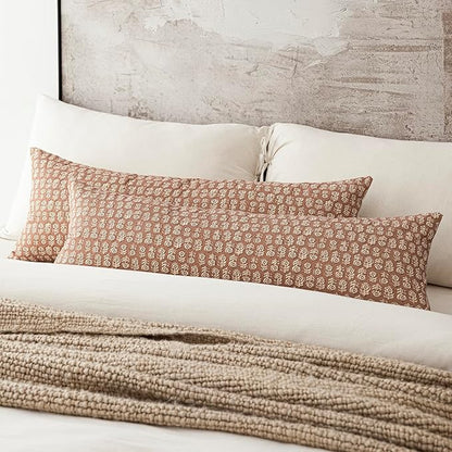 Foindtower Set of 2 Decorative Long Body Lumbar Throw Pillow Covers Neutral Farmhouse Cushion Covers Vintage Home Decor for Sofa Couch Chair Bedroom Living Room Outdoor,14×36 Inch,Light Orange Brown