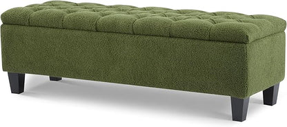 Christopher Knight Home Ottilie Boucle Fabric Storage Ottoman Bench, Wooden Rectangular Ottoman with Storage, Bedroom End of Bed Foot Stool, Entryway Ottoman Footrest, Living Room Extra Seat, Green