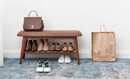 Shoe Entryway Bench, Bamboo Shoe Rack Bench, Organizer with 2 Tier Storage Simple Style Good Load Bearing, Ideal for Entryway Hallway Living Room,(Brown,35.4'')