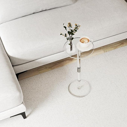 HMYHUM Acrylic Drink Table for Small Spaces, 10" L x 10" W x 21.3" H, Drink Side/End Table for Living Room, Round, Easy Assembly, Clear