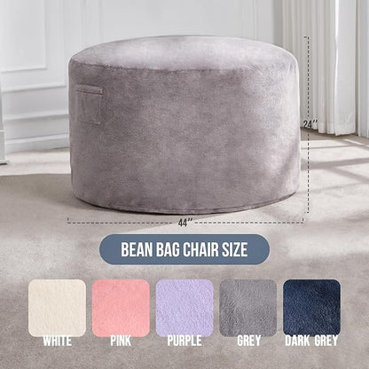 Hobestluk 4ft Bean Bag Chairs for Adults Large Beanbag Chair with Plush Faux Fur Cover Big Bean Bag Chair for Living Room Bedroom Dorm Office - Grey (44” x 44” x 24”)
