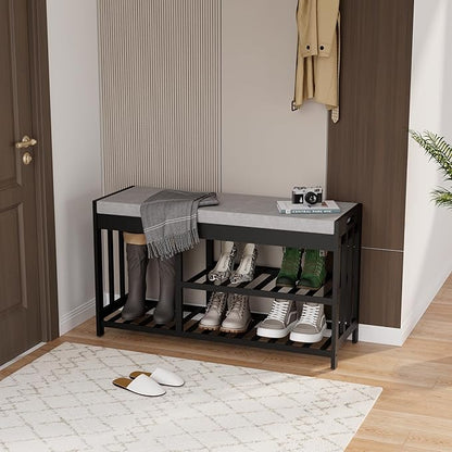 3-Tier Bamboo Shoe Rack Bench, Shoe Storage Organizer Bench, Entryway Benchs, Shoes Rack for Front Door Entrance, Entryway Bathroom Bedroom