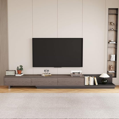Mid-Century Modern Extendable TV Cabinet with 3 Drawers,Entertainment Center Adjustable from 78.7" to 130",TV Stand for Living Room,Black Walnut