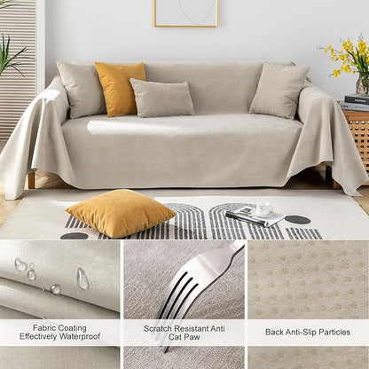 STACYPIK Waterproof Sofa Covers Durable Beige Sectional Couch Cover L Shape for Kids Dogs Pet Protector Non-Slip Sofa Slipcover for 3-4 Cushion Couch Multi-Use Leak-Proof Couch Cover-71X150IN