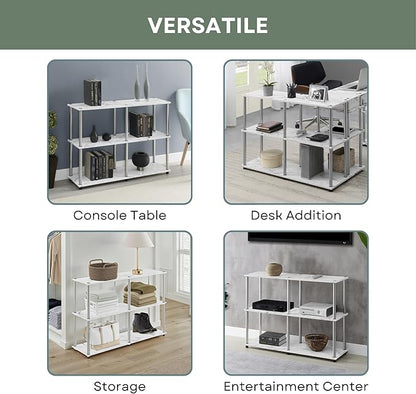 Convenience Concepts Designs2Go No Tools 3 Tier Wide Console Table 42" - Modern Accent with Shelves for TV Media Center, Office Desk Extension, Entryway Display, & Home Storage, White Faux Marble