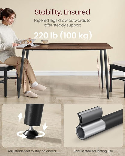 VASAGLE Dining Table, Dining Room Table for 4-6 People, Modern Farmhouse, for Kitchen, Quick Assembly, Heat-Resistant Surface, 29.5 x 55.1 x 29.5 Inches, Natural Walnut and Ink Black UKDT100K02V1