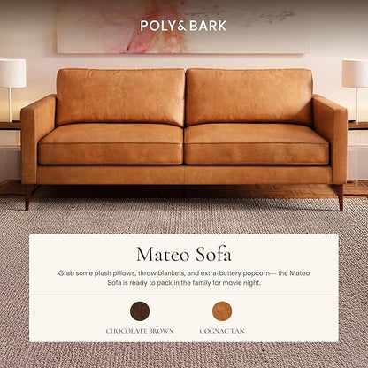 POLY & BARK Mateo Leather Sofa in Full-Grain Pure-Aniline Italian Tanned Leather in Cognac Tan