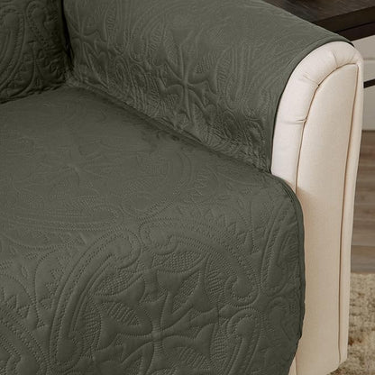 Great Bay Home Medallion Stitched Solid Furniture Protector Stain Resistant Durable Furniture Protector Elenor Collection (Loveseat, Sage Green/Light Gray)