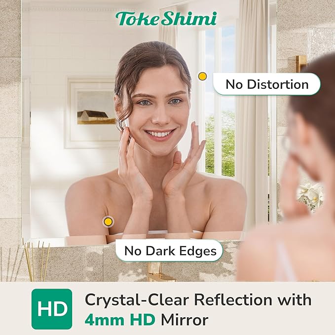 TokeShimi 16x24 Beveled Mirror Bathroom Rectangle, Bathroom Vanity Mirror Frameless with 1" Beveled Edge, Shatterproof Modern Decorative Wall Mirrored for Living Room, Entryway, Restroom