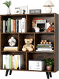Shintenchi Cube Storage Organizer, 3 Tier Mid-Century Bookcase with Legs Cubeicals Retro Wood Organizer Storage Bookcase, Freestanding Open Book Shelves for Bedroom,Living Room,Office(Brown)