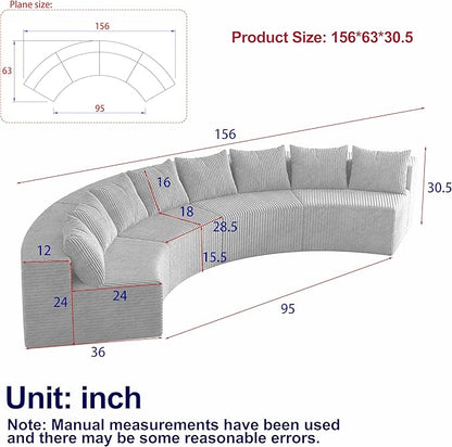 KEIKI Corduroy Curved Sectional Sofa, 4 Seater Symmetrical Modular Semi Circular Couch, Deep Seat Tufted Corner Sofa for Living Room, Lobby, Yellow