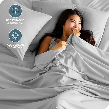 Bare Home Twin XL Sheet Set - College Dorm Size - Luxury 1800 Ultra-Soft Microfiber Twin Extra Long Bed Sheets - Deep Pockets - Easy Fit - Extra Soft - 3 Piece Set - Bed Sheets (Twin XL, Cloud Grey)