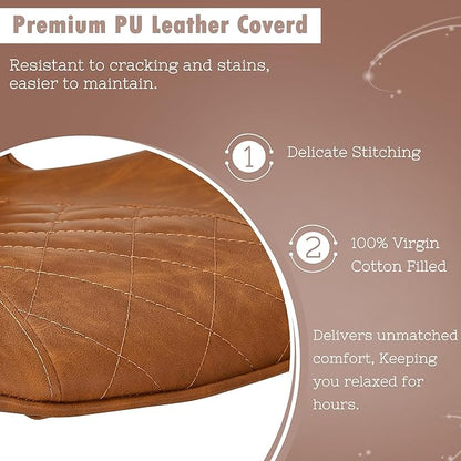 VECELO Quilted Bar Stools Set of 2, Bar Height Bar Stools with Back & Footrest, PU Leather with Stitching, Mid-Century Modern, 100% Virgin Cotton, 30" Tall, for Kitchen Home Bar, Caramel Brown