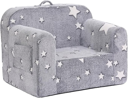 Toddler Chair Plush Kids Couch, Comfy Glow in The Dark Armchair with Removable and Washable Cover Carrying Handle Kids Sofa, Convertible Reading Chair Toddler Couch for Girls and Boys